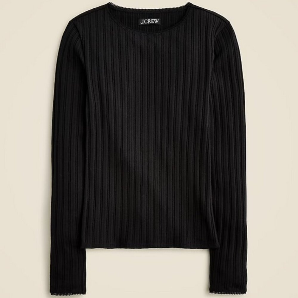 J. Crew Pointelle Long-Sleeved Shirt, Black, XXL